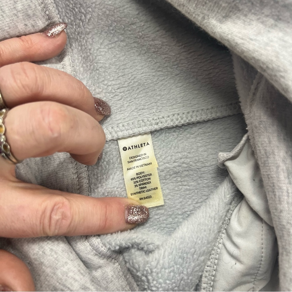 Athleta Cozy Karma Back Zip Sweatshirt Dress, Gray - Picture 11 of 12